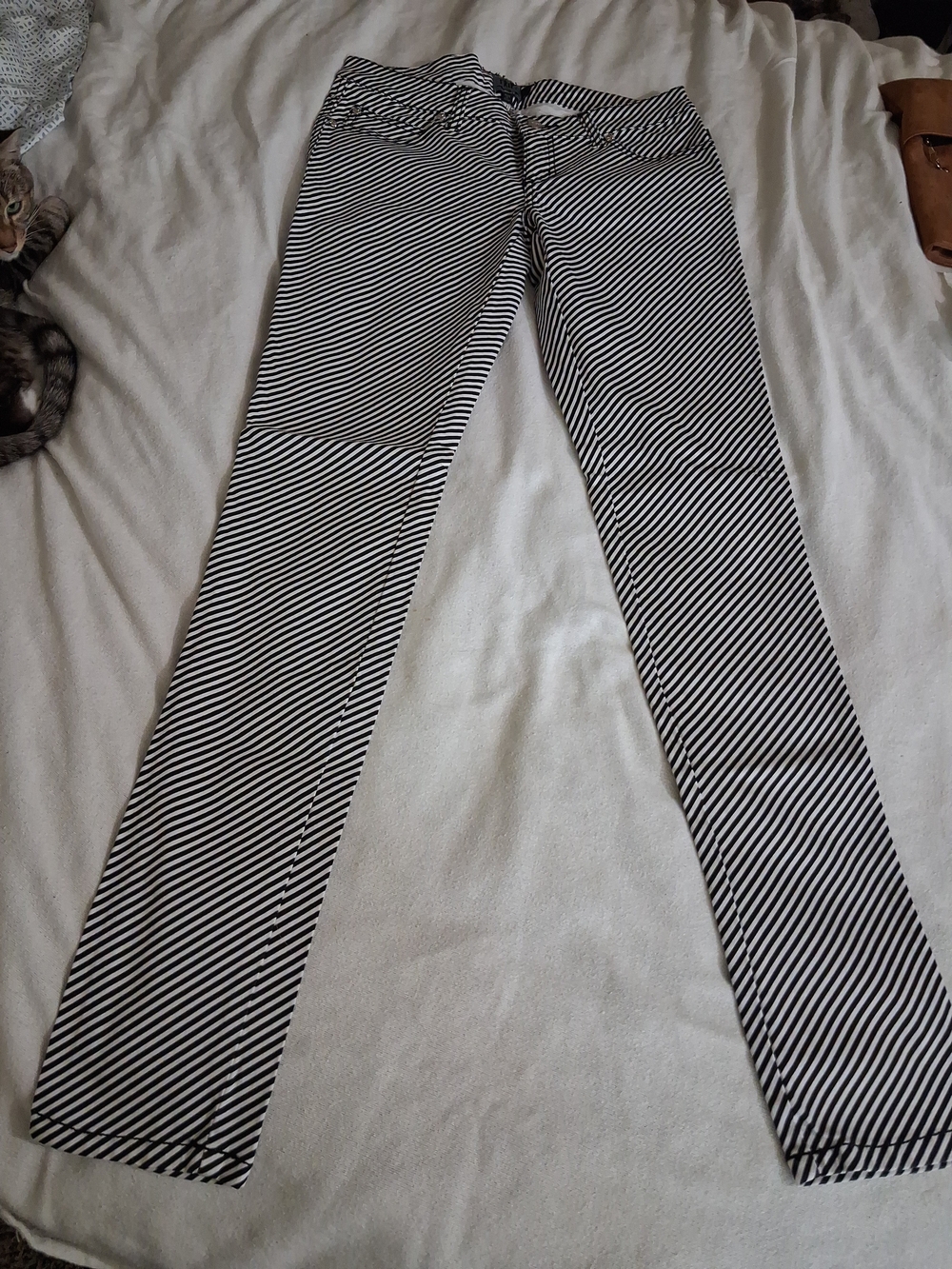 Tripp NYC Black and White Diagonal Stripe Skinny Jeans